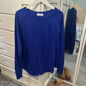 Zenana Royal Blue Long Sleeve Exposed Seam Slouchy Comfort Lounge Cotton Top✨